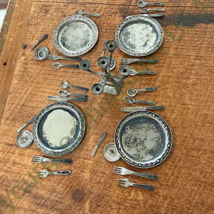 Rare! Antique 31 Piece Sterling Silver Miniature Dolhouse Dining Service Wallace Gorham Toy Silver