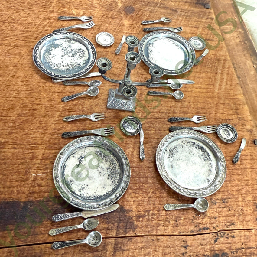 Rare! Antique 31 Piece Sterling Silver Miniature Dolhouse Dining Service Wallace Gorham Toy Silver