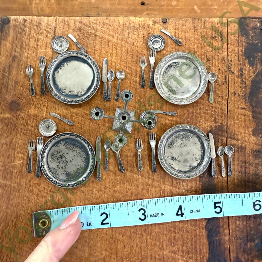 Rare! Antique 31 Piece Sterling Silver Miniature Dolhouse Dining Service Wallace Gorham Toy Silver