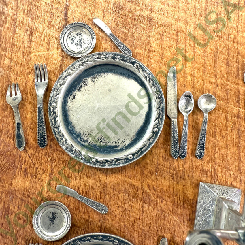 Rare! Antique 31 Piece Sterling Silver Miniature Dolhouse Dining Service Wallace Gorham Toy Silver