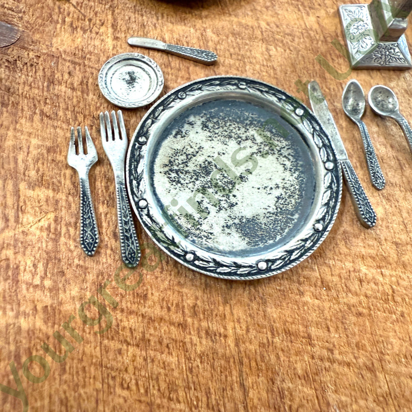Rare! Antique 31 Piece Sterling Silver Miniature Dolhouse Dining Service Wallace Gorham Toy Silver