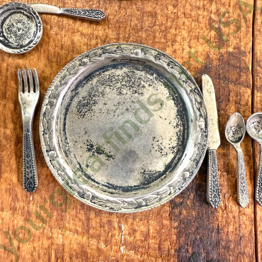 Rare! Antique 31 Piece Sterling Silver Miniature Dolhouse Dining Service Wallace Gorham Toy Silver