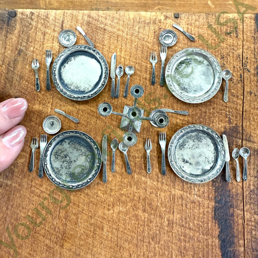 Rare! Antique 31 Piece Sterling Silver Miniature Dolhouse Dining Service Wallace Gorham Toy Silver