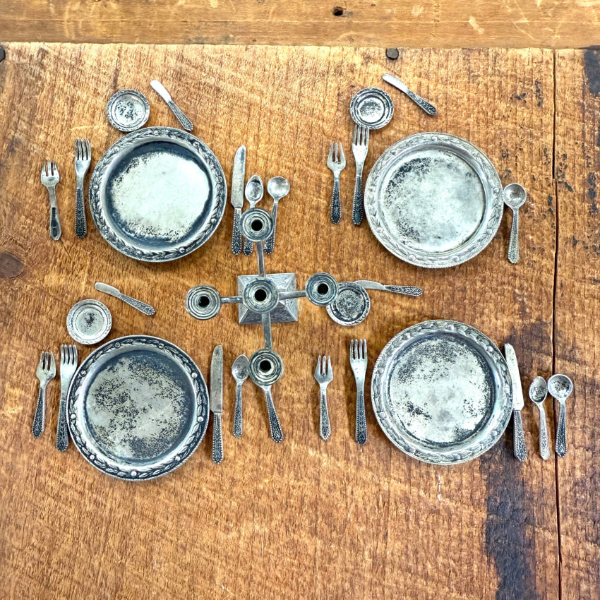 Rare! Antique 31 Piece Sterling Silver Miniature Dolhouse Dining Service Wallace Gorham Toy Silver