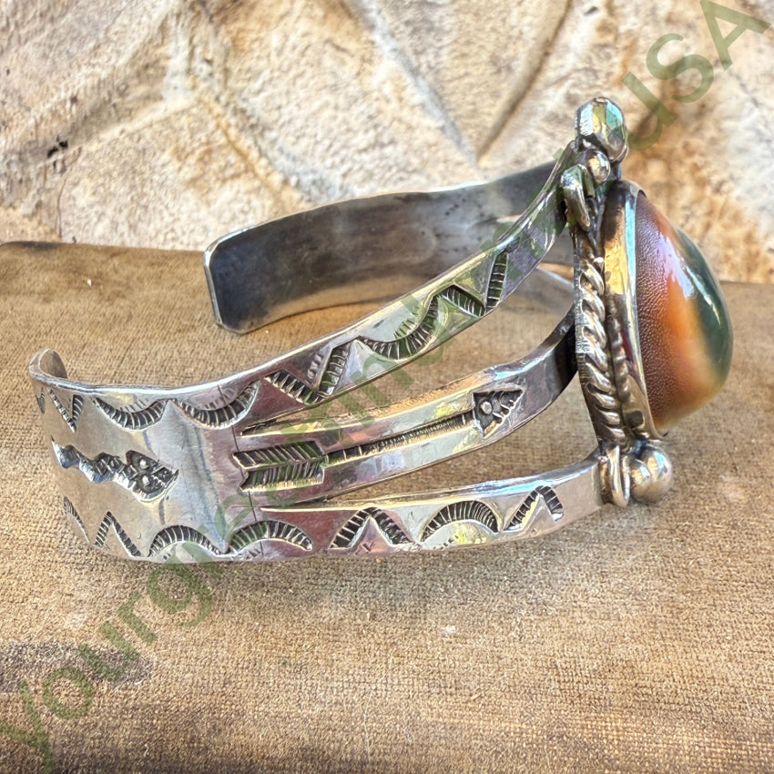 Rare Antique Navajo Operculum Shell Sterling Silver Cuff Bracelet bracelet