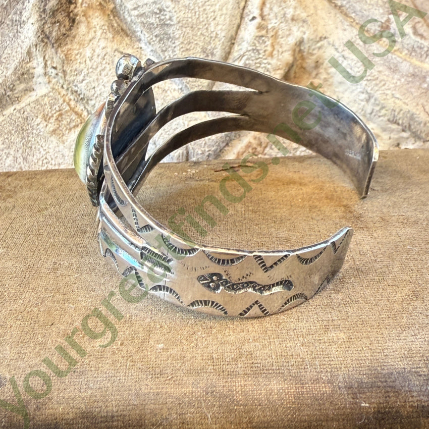 Rare Antique Navajo Operculum Shell Sterling Silver Cuff Bracelet