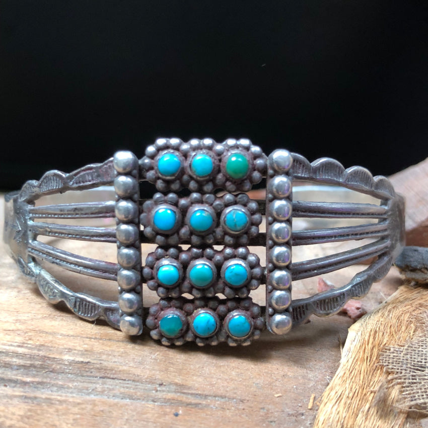 Rare! Antique Navajo Snake Eye Turquoise Bracelet Fred Harvey Era Bracelet