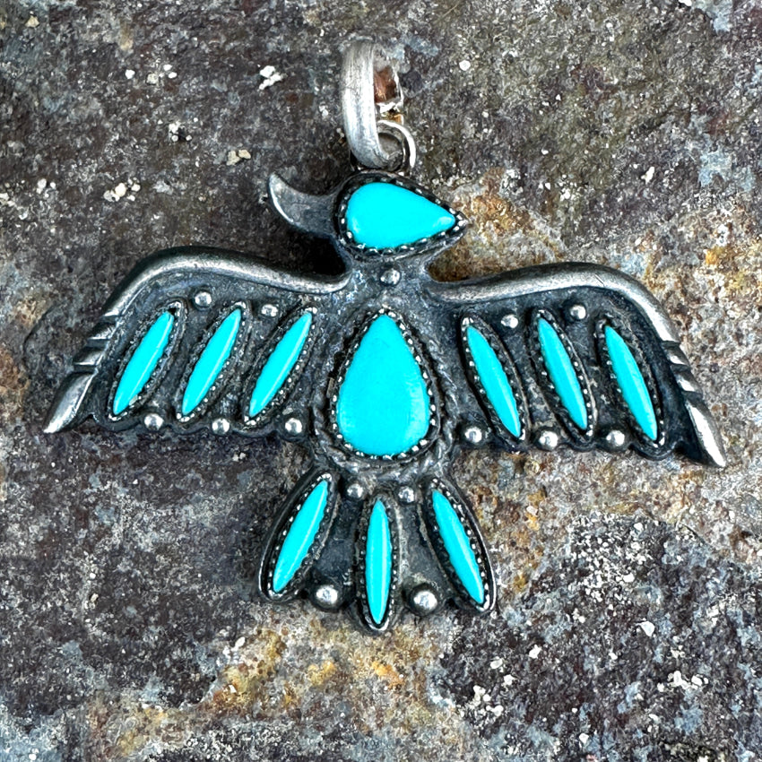 Rare Navajo Peyote Bird Pendant Sterling Silver & Turquoise Pendant