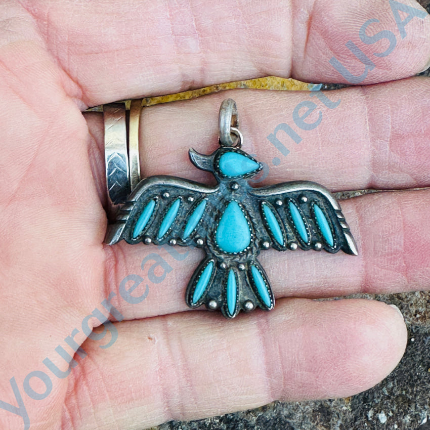 Rare Navajo Peyote Bird Pendant Sterling Silver & Turquoise Pendant