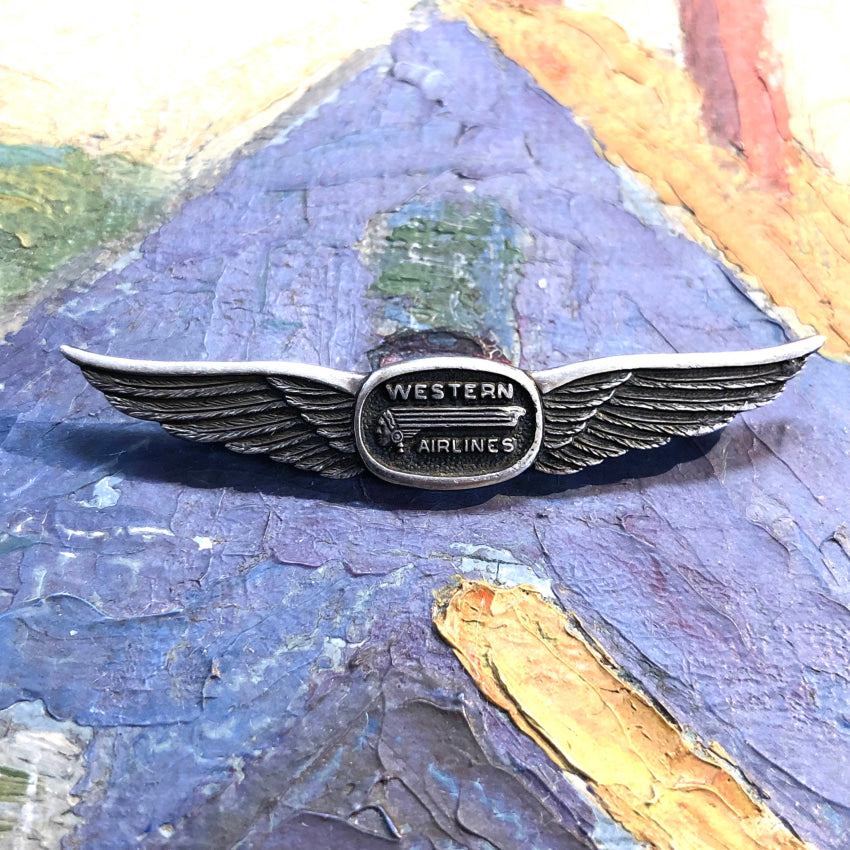 Rare! Sterling Silver Western Airlines Winged Pilot Pin Pin