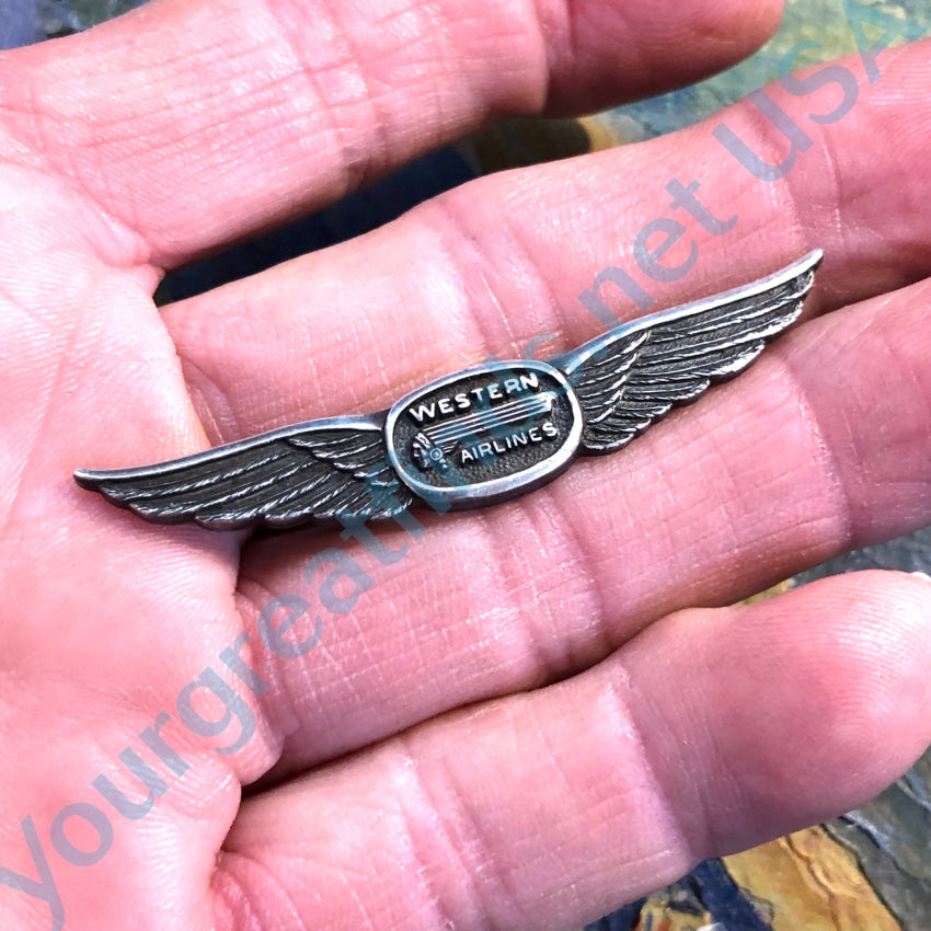 Rare! Sterling Silver Western Airlines Winged Pilot Pin Pin