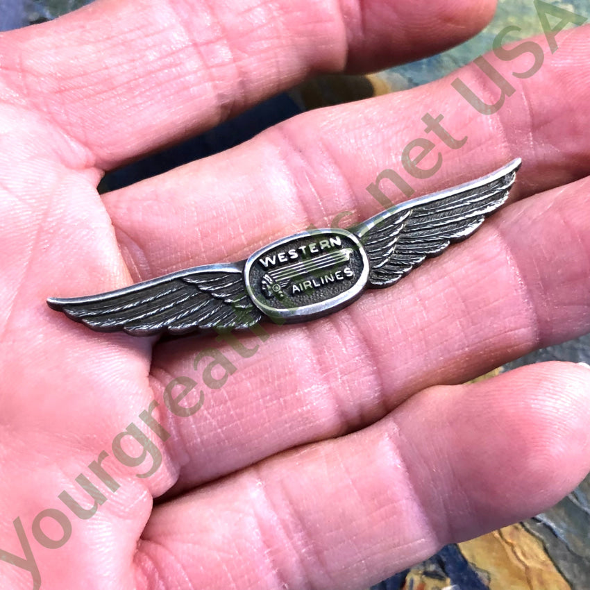 Rare! Sterling Silver Western Airlines Winged Pilot Pin Pin