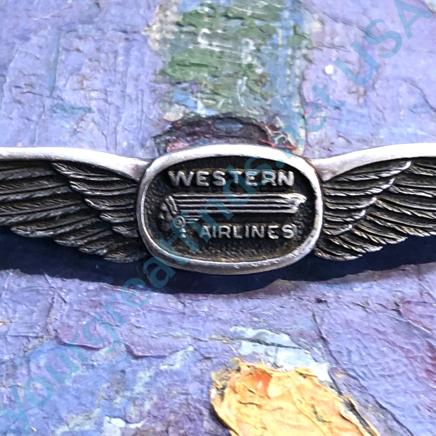 Rare! Sterling Silver Western Airlines Winged Pilot Pin Pin