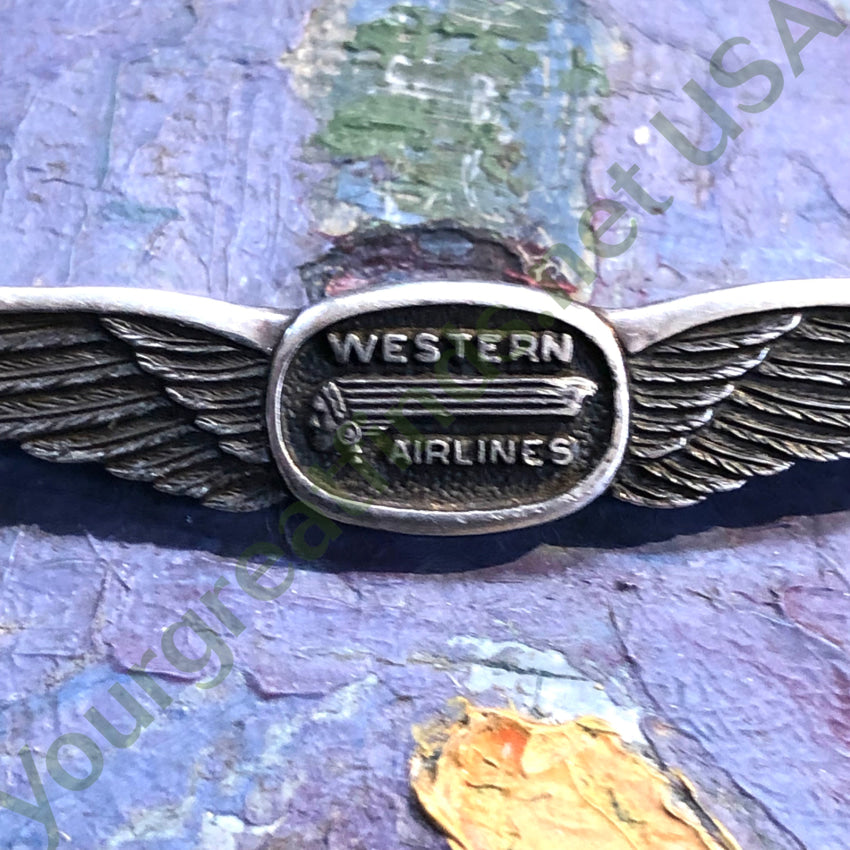 Rare! Sterling Silver Western Airlines Winged Pilot Pin Pin