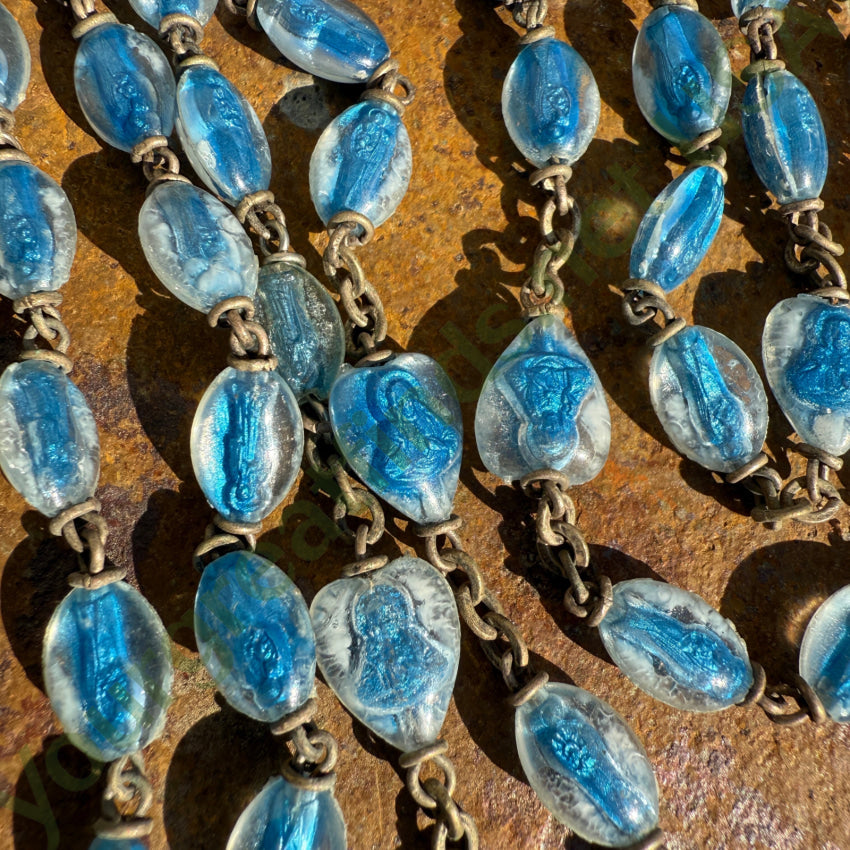 Rare VIntage Blue Lucite Bubble Bead Legatura Alpacca Brevetto Rosary rosary necklace