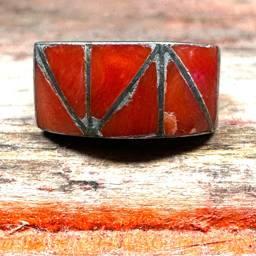 Red Coral Channel Inlay Ring Sterling Silver Size: 6.25 Ring