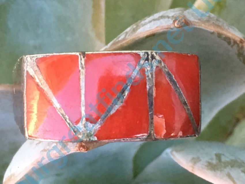 Red Coral Channel Inlay Ring Sterling Silver Size: 6.25 Yourgreatfinds