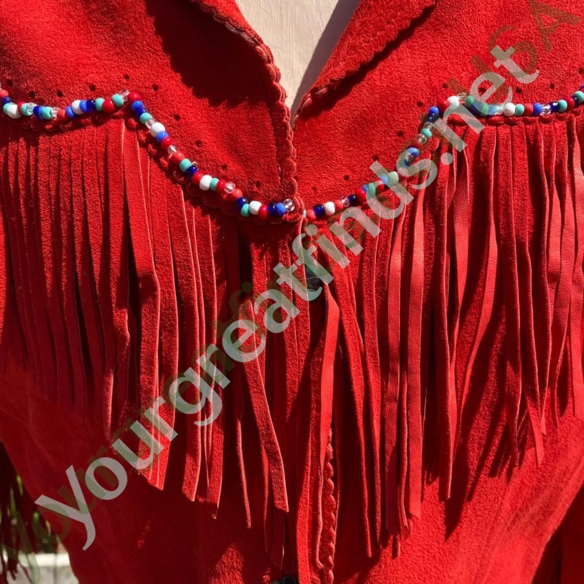 Red Deerskin Suede Beaded Western Jacket Gossamer Wings Yourgreatfinds