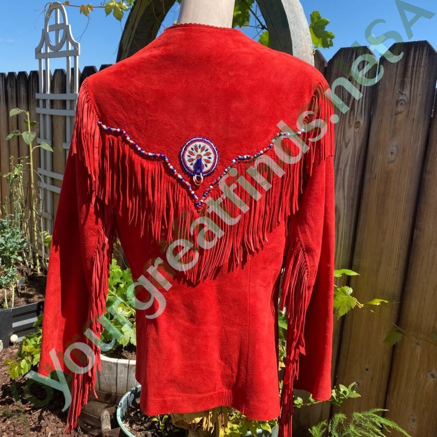 Red Deerskin Suede Beaded Western Jacket Gossamer Wings Yourgreatfinds