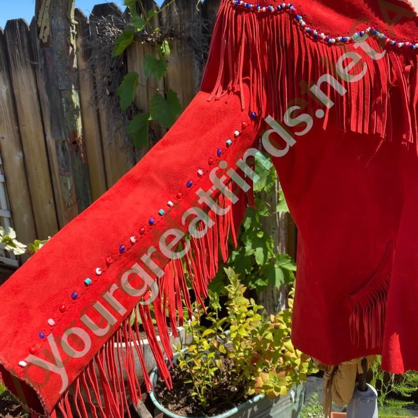Red Deerskin Suede Beaded Western Jacket Gossamer Wings Yourgreatfinds