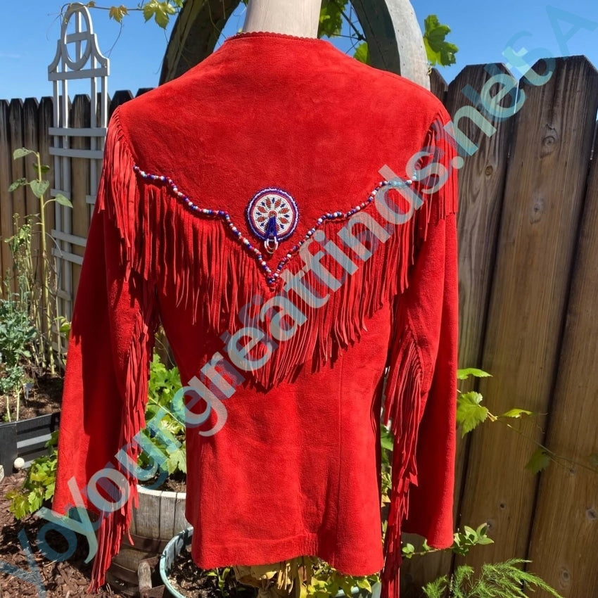 Red Deerskin Suede Beaded Western Jacket Gossamer Wings Yourgreatfinds