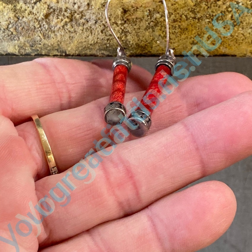 Red Sponge Coral Stick Earrings in Sterling Silver Yourgreatfinds
