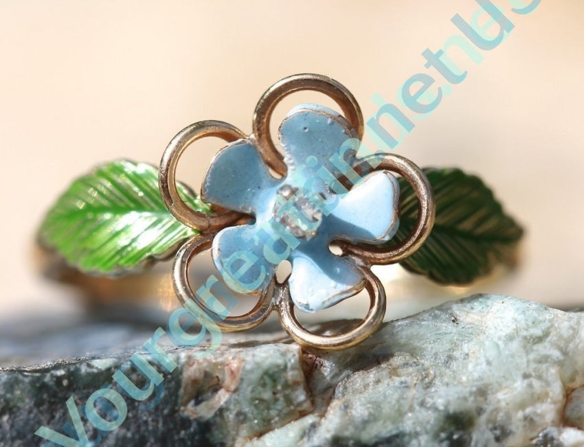 Ring Diamond 14K Rose Gold Enamel Flower Design Yourgreatfinds