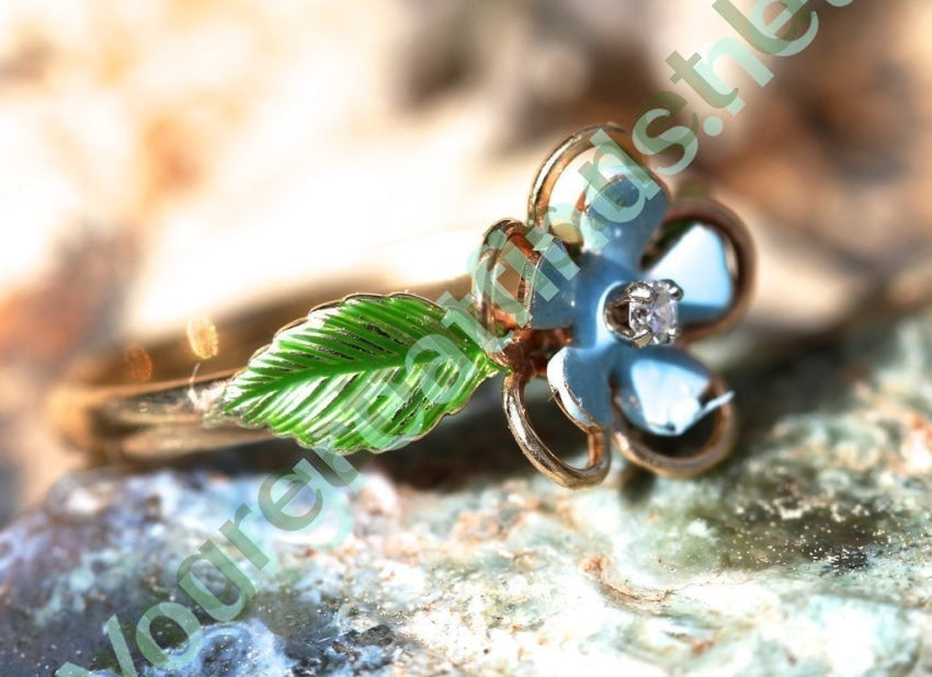 Ring Diamond 14K Rose Gold Enamel Flower Design Yourgreatfinds
