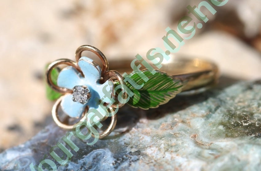 Ring Diamond 14K Rose Gold Enamel Flower Design Yourgreatfinds