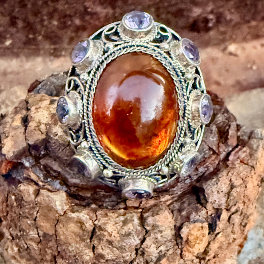 Ring Sterling Silver Amber Amethyst Size 11 ring