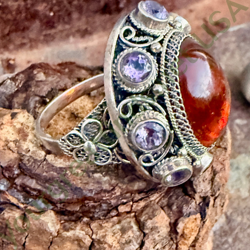 Ring Sterling Silver Amber Amethyst Size 11 ring