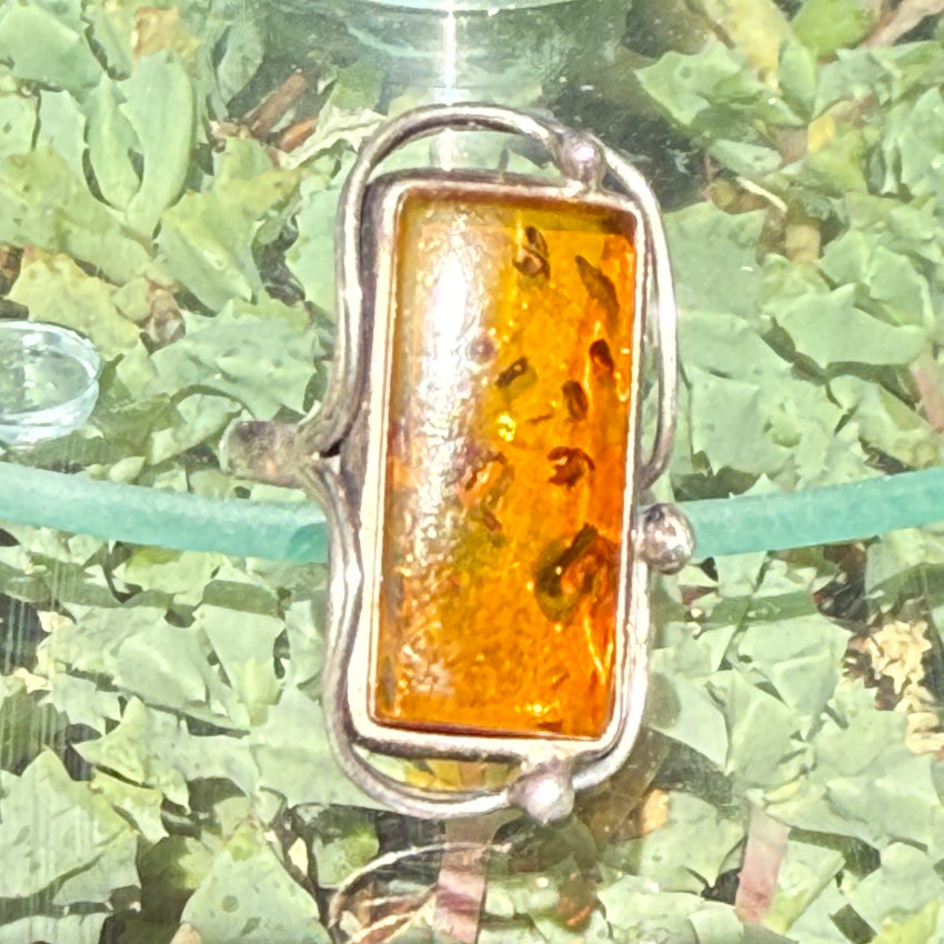 Ring Sterling Silver & Amber Poland Size 6.5 ring