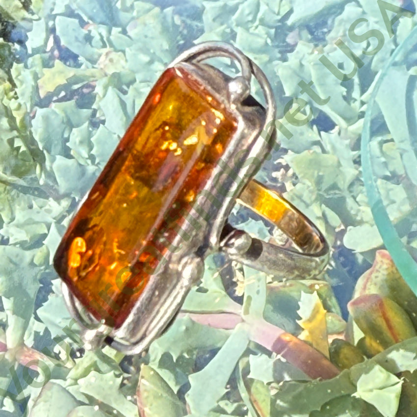 Ring Sterling Silver & Amber Poland Size 6.5 ring