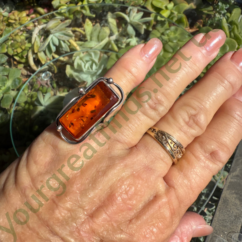 Ring Sterling Silver & Amber Poland Size 6.5 ring