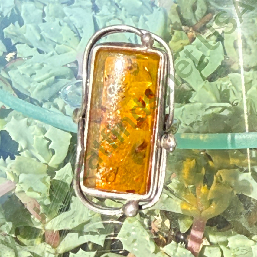 Ring Sterling Silver & Amber Poland Size 6.5 ring