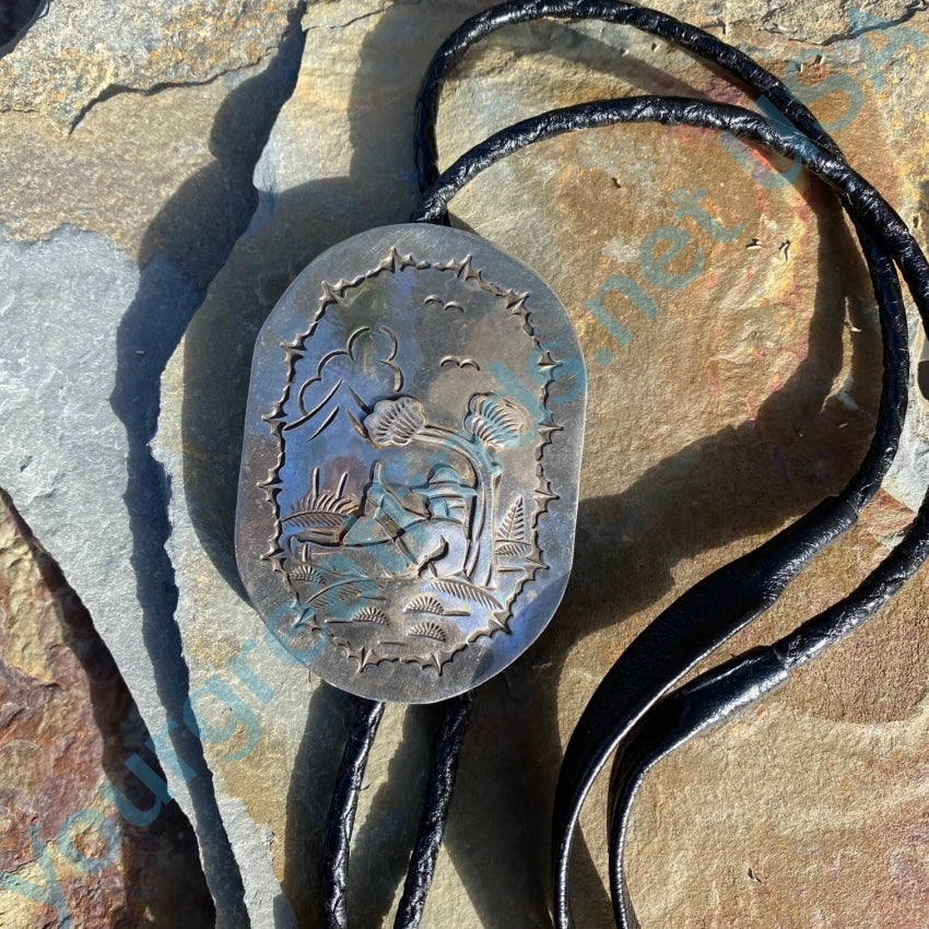 Robert Becenti Jr Navajo Sterling Silver Storyteller Bolo Tie