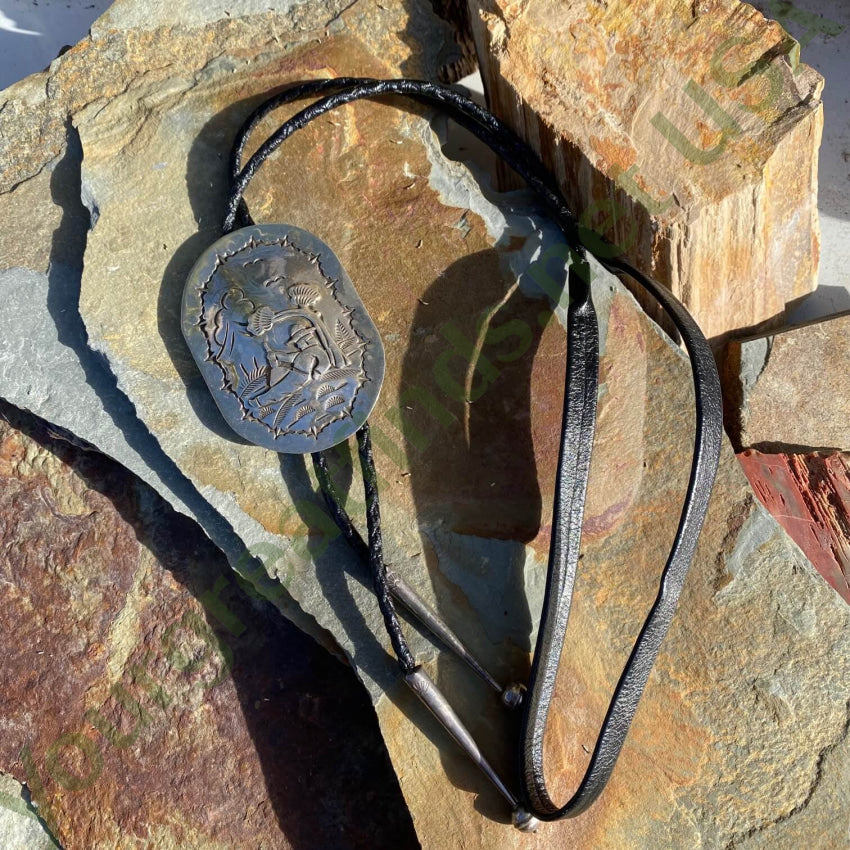 Robert Becenti Jr Navajo Sterling Silver Storyteller Bolo Tie