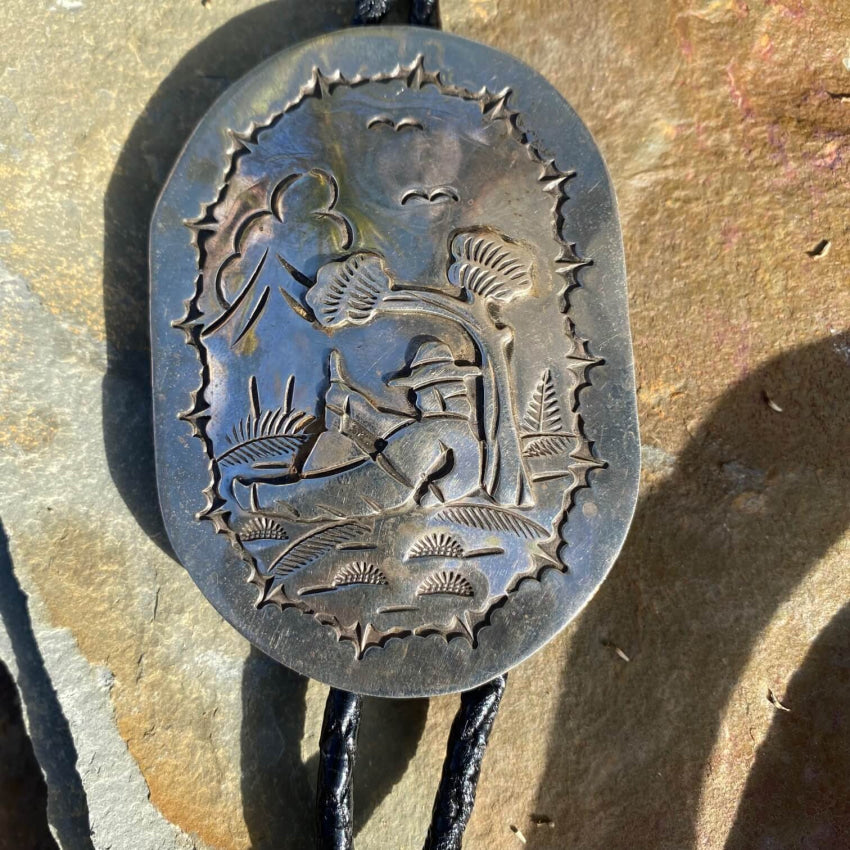 Robert Becenti Jr Navajo Sterling Silver Storyteller Bolo Tie