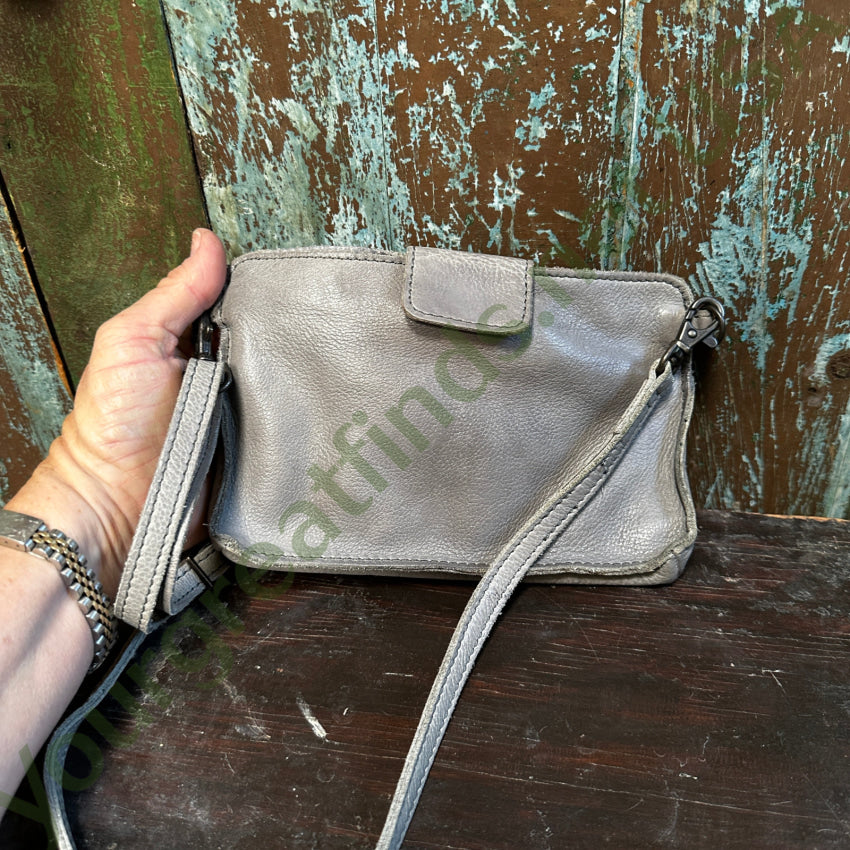 Rock Paper Scissors Gray Leather Small Crossbody Bag Purse