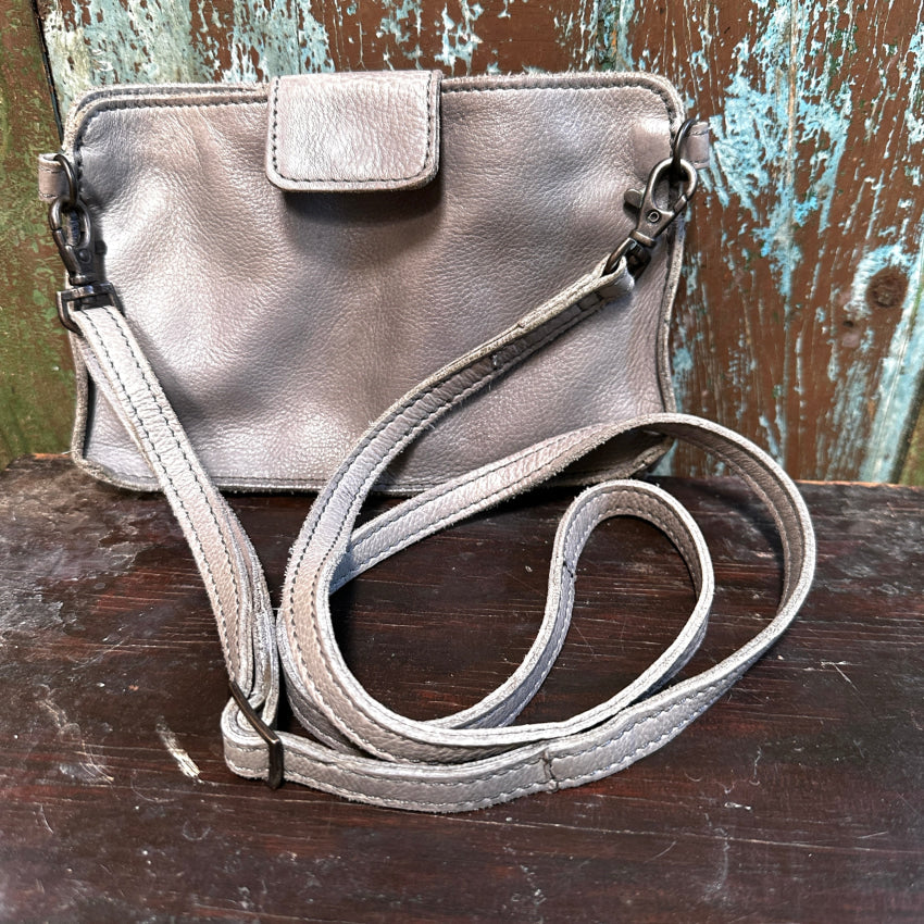 Rock Paper Scissors Gray Leather Small Crossbody Bag Purse