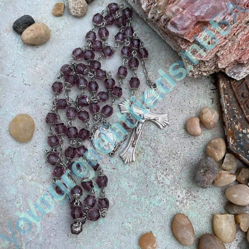 Rosary in Sterling Silver with Faceted Amethyst Glass Beads Yourgreatfinds