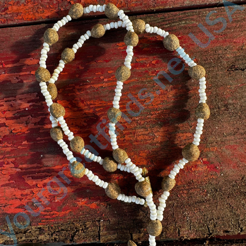 Rough Clay Hand Formed Bird Beads & White Seed Bead Necklace Necklace