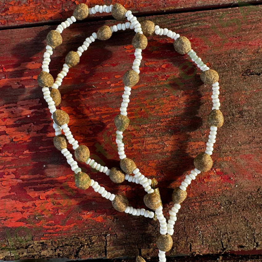 Rough Clay Hand Formed Bird Beads & White Seed Bead Necklace Necklace