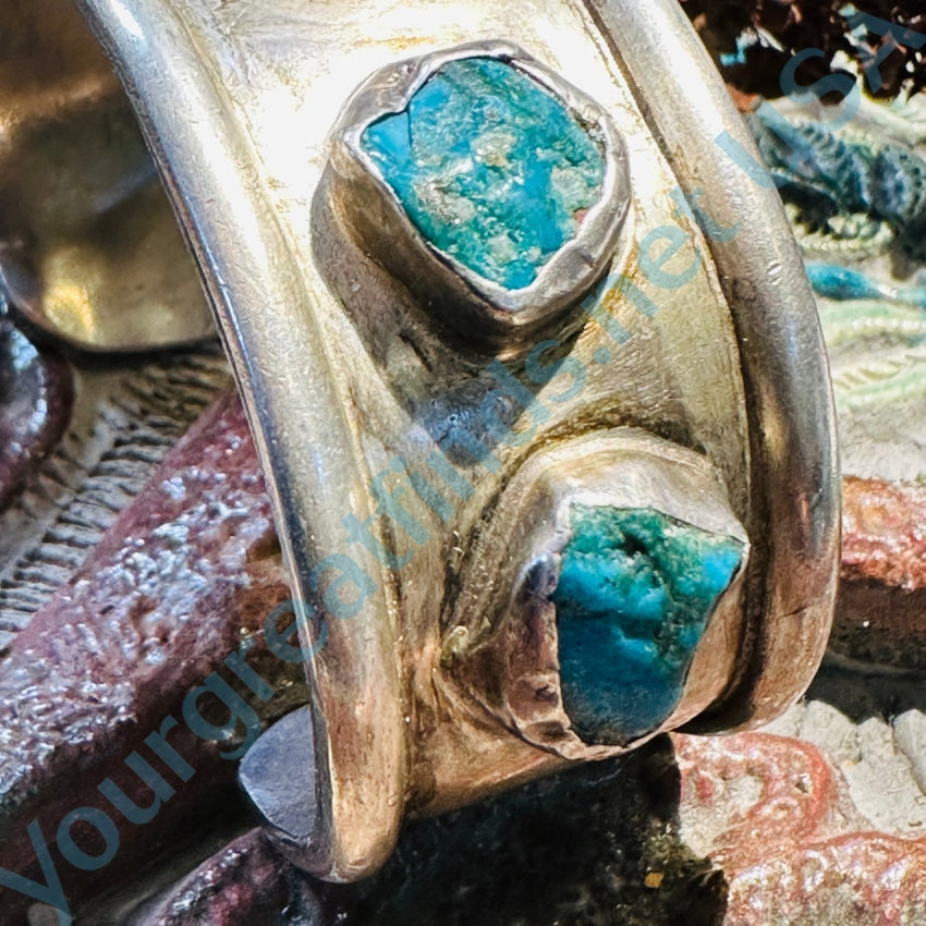 Rustic Navajo Sterling Silver &amp; Turquoise Wide Cuff Bracelet