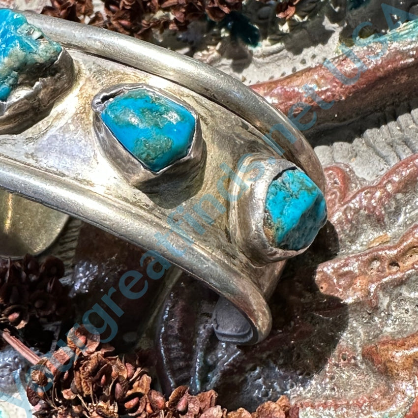 Rustic Navajo Sterling Silver &amp; Turquoise Wide Cuff Bracelet