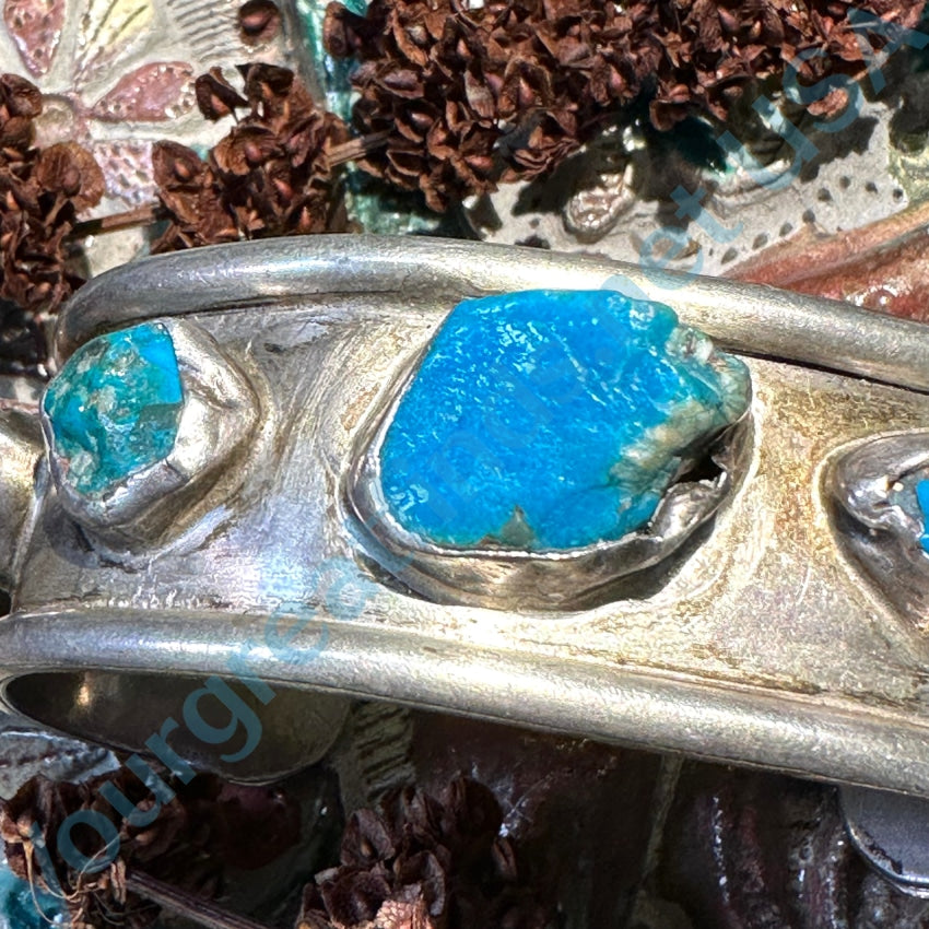 Rustic Navajo Sterling Silver & Turquoise Wide Cuff Bracelet