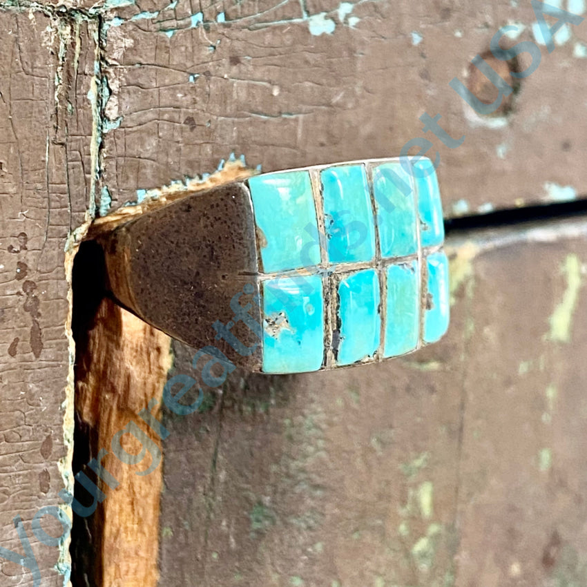 Rustic Old Navajo Row Ring 8 Rectangular Turquoise Stones 10 3/4