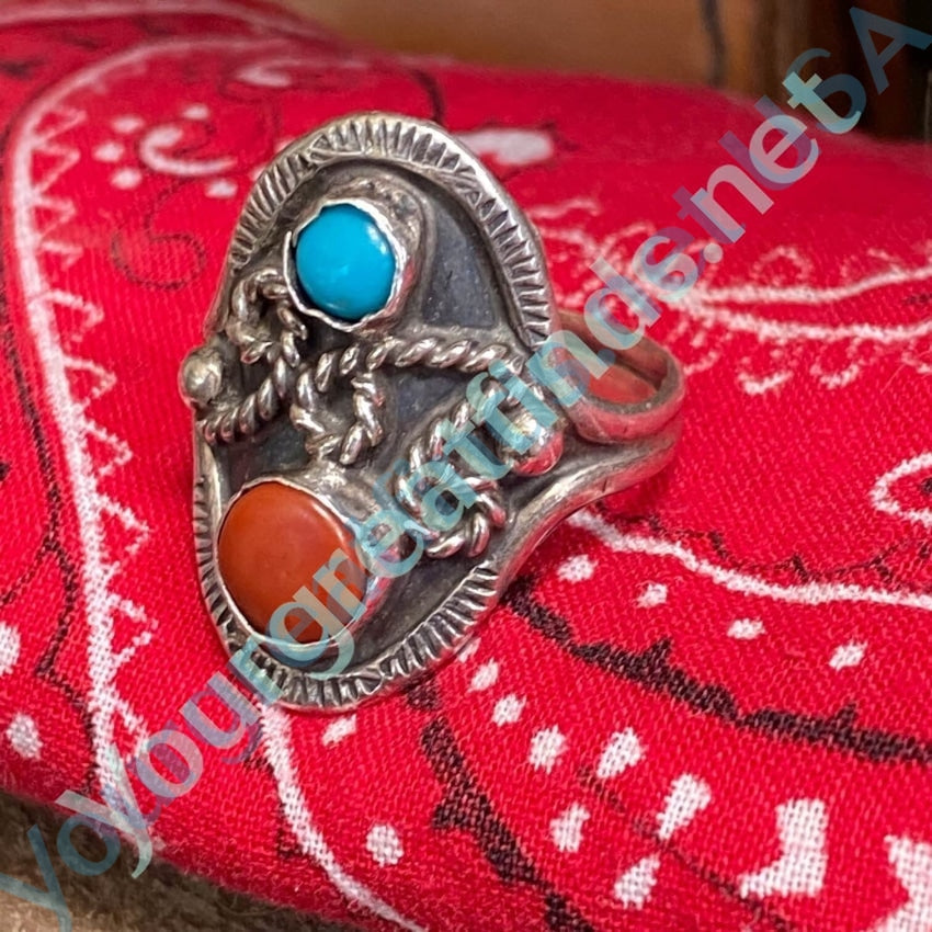 Rustic Old Western Style Sterling Silver Turquoise Ring 11 Yourgreatfinds