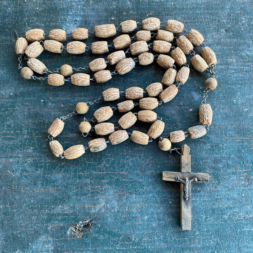 Rustic Vintage Olive Seed Pit Rosary with Patina Yourgreatfinds