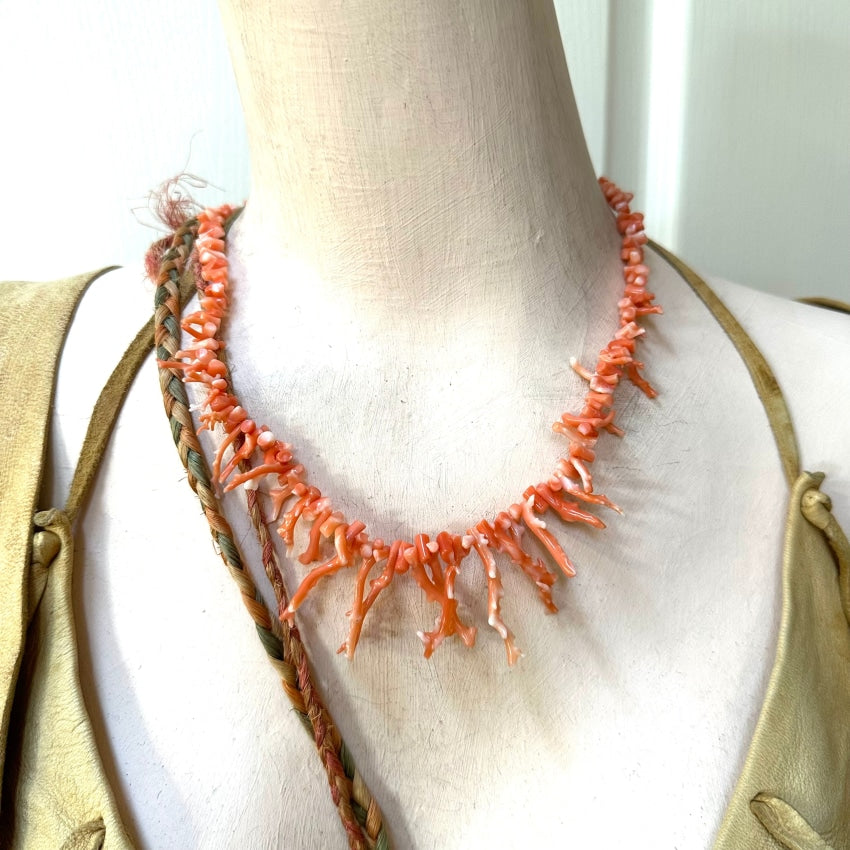 Santo Domingo Double-Strand Natural Mediterranean Branch Coral Necklace  With Matching Earrings - NNG#1070 - Native American Jewelry - SilverTQ, LLC